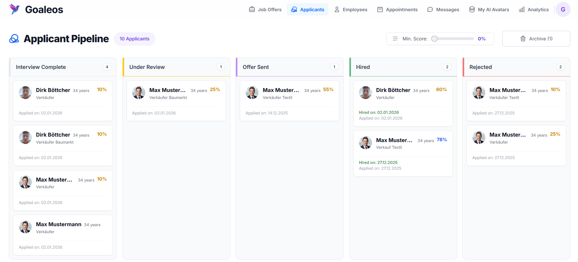 Goaleos Applicant Pipeline Dashboard