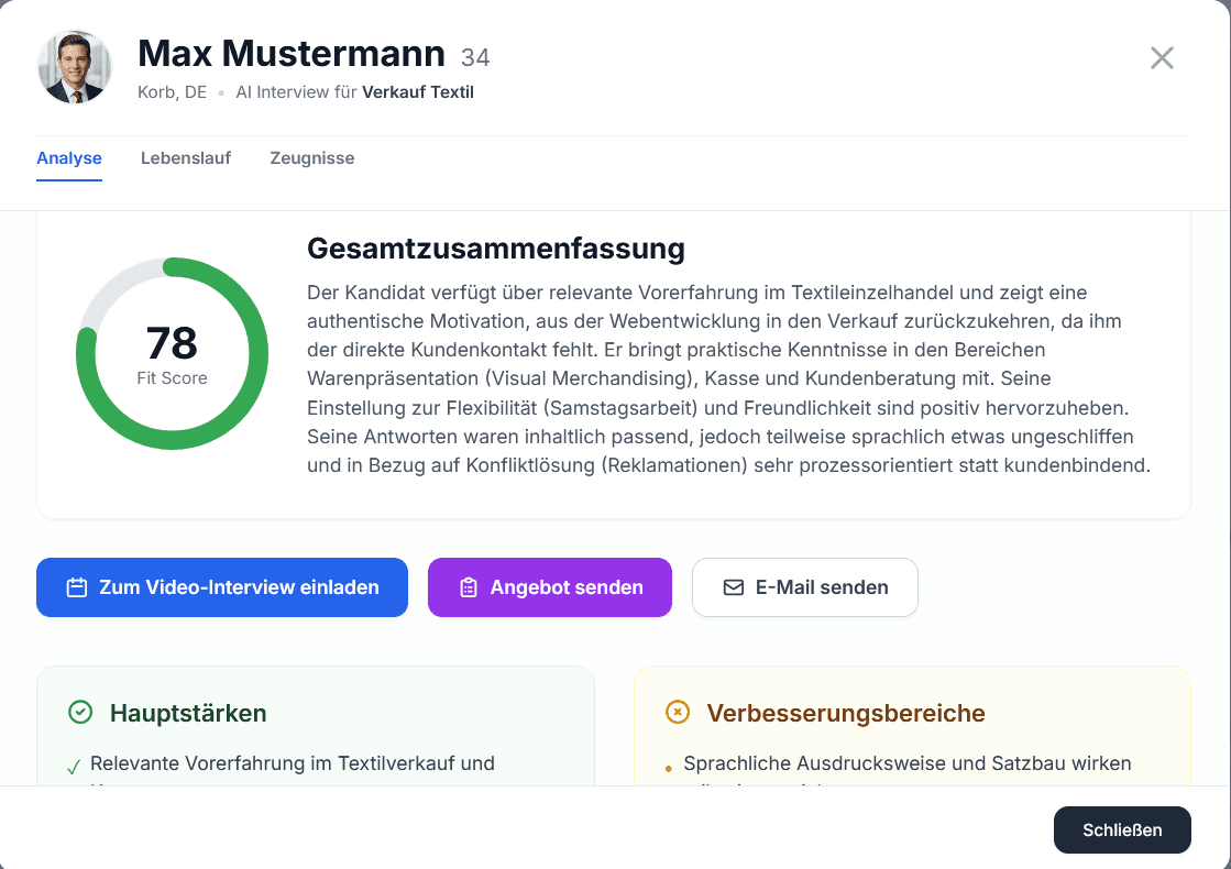 Goaleos KI-Bewerberanalyse-Dashboard Goaleos KI-Bewerberanalyse-Dashboard