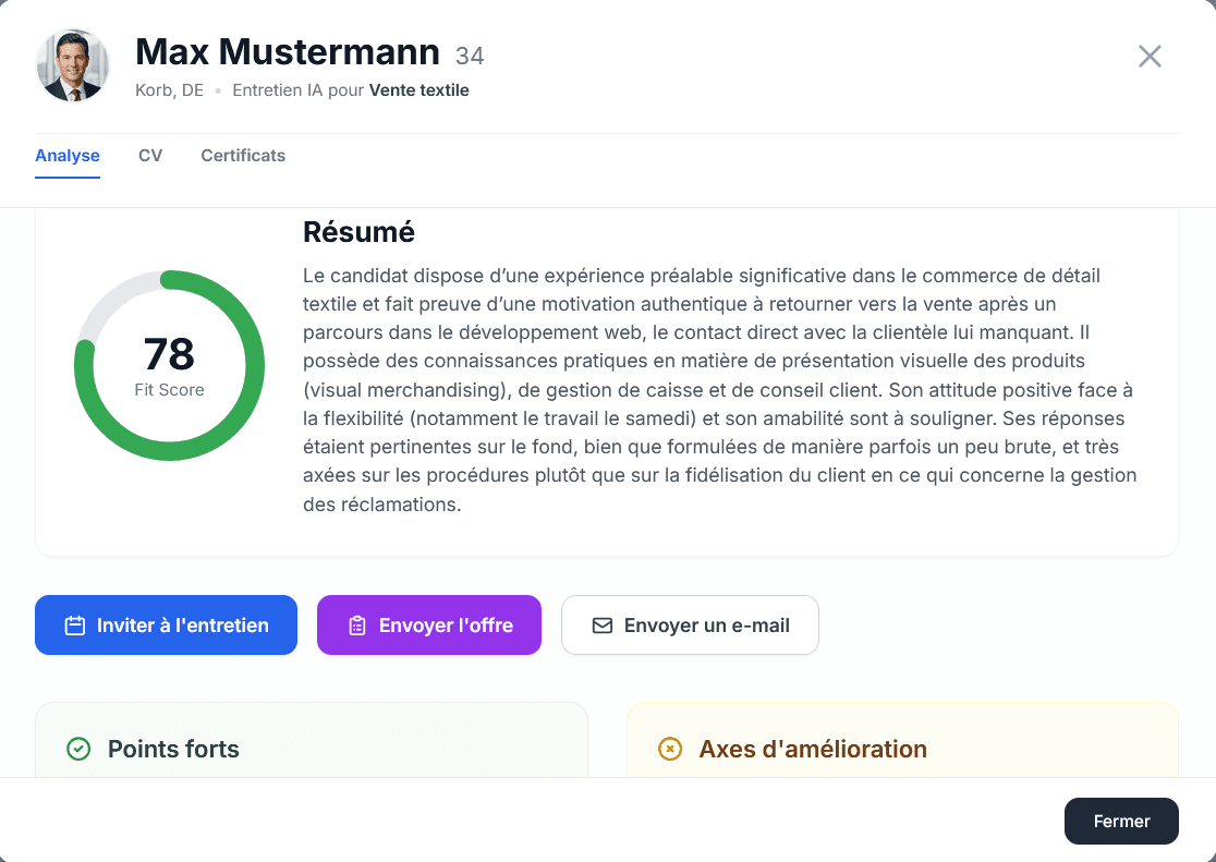Tableau de bord de recrutement par IA de Goaleos Tableau de bord de recrutement par IA de Goaleos